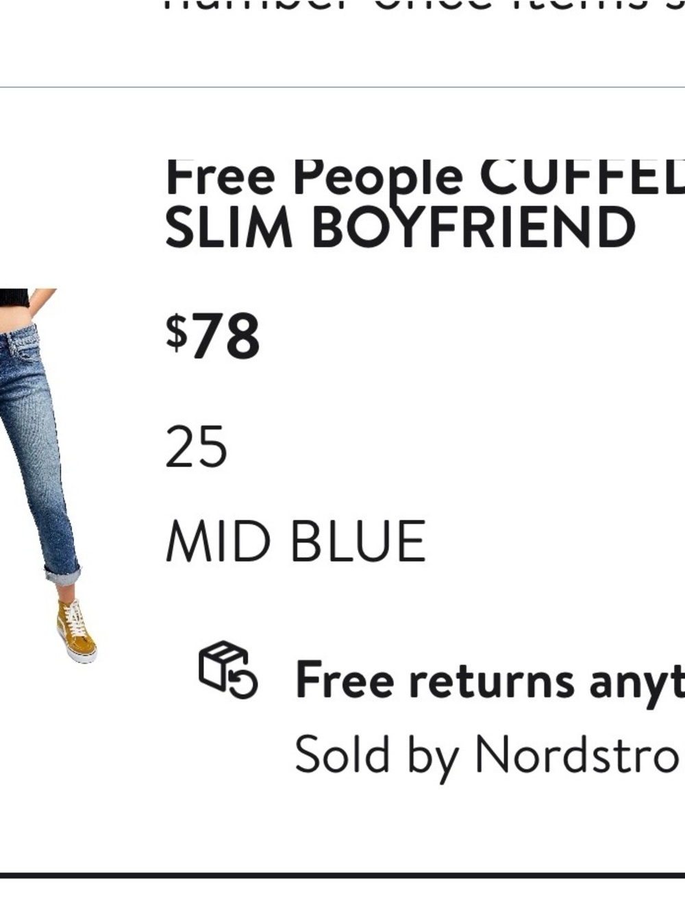 Free People Mid Blue Cuffed Boyfriend Jeans